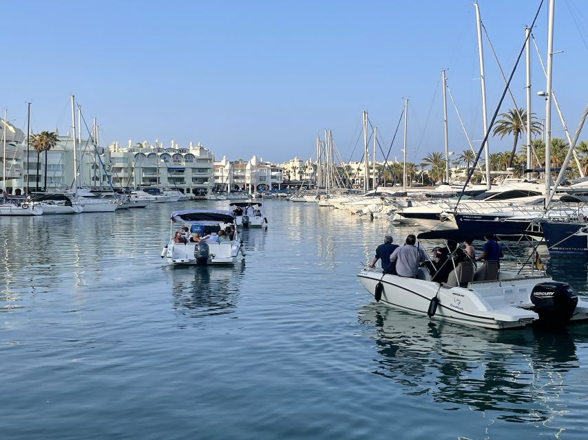 Benalmadena: Boat Rental with No License Required - Onboard comfort: solarium shade, beach fridge, snorkel gear, and music