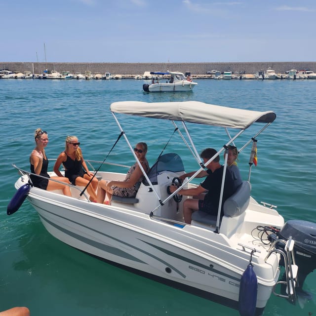 Boat without licence, fuel included - The Boat You Get: 5 Seats, Sunshade, Bluetooth, and Comfort That Fits