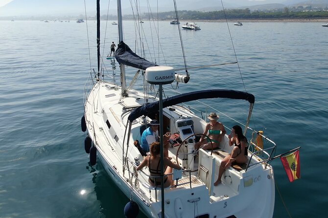 Marbella Private Sailboat: Navigation, Bath and Snacks (10 pax) - 3-hour sailing plan: from sail-up to anchored cove time