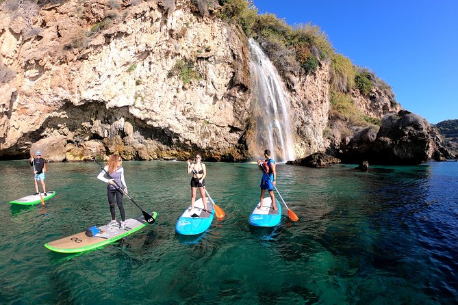 Paddle Surf Route Cliffs Nerja and Cascada de Maro + Snorkel - Cascada Doncella: seeing a waterfall from a board