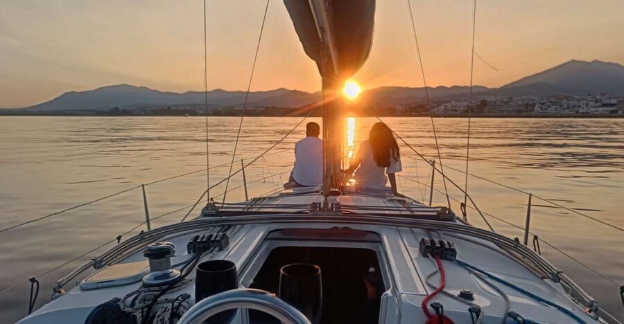 Sunset Sailing in Private Sailboat Puerto Banus Marbella - First stop near Playa Puerto Banús